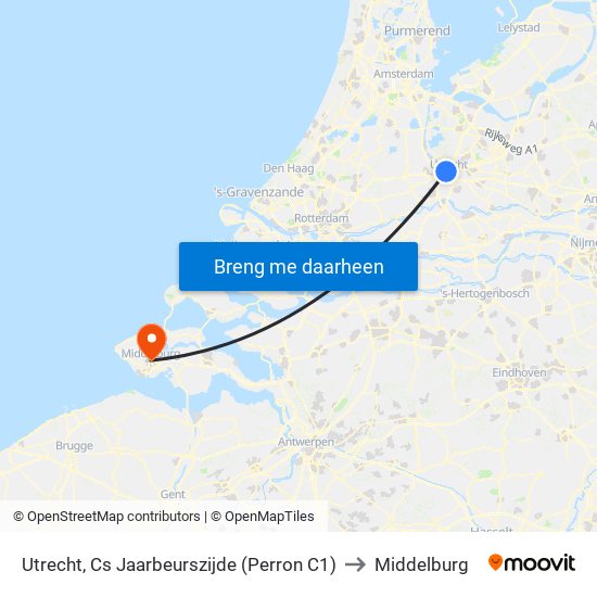 Utrecht, Cs Jaarbeurszijde (Perron C1) to Middelburg map