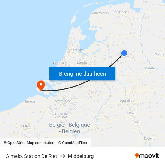 Almelo, Station De Riet to Middelburg map