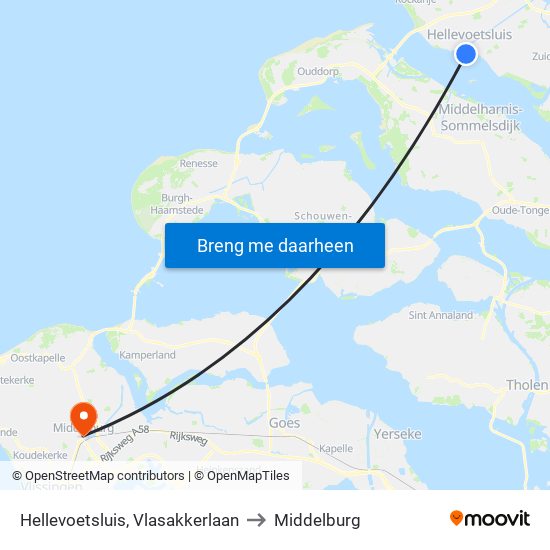 Hellevoetsluis, Vlasakkerlaan to Middelburg map