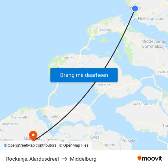 Rockanje, Alardusdreef to Middelburg map