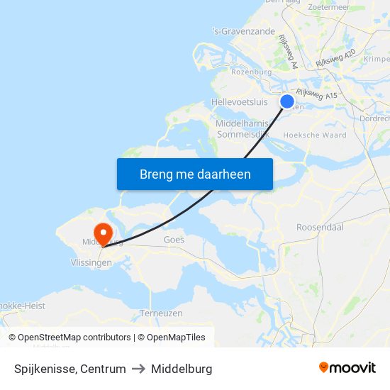 Spijkenisse, Centrum to Middelburg map