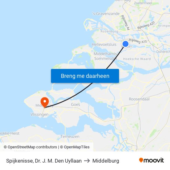 Spijkenisse, Dr. J. M. Den Uyllaan to Middelburg map