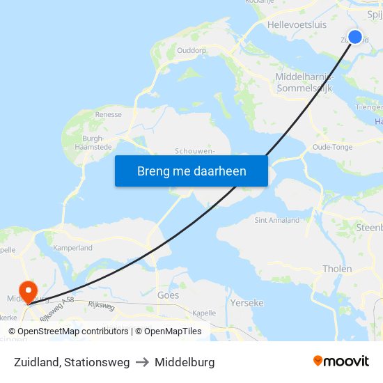 Zuidland, Stationsweg to Middelburg map