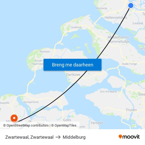 Zwartewaal, Zwartewaal to Middelburg map