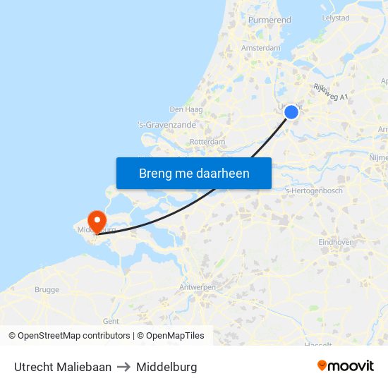 Utrecht Maliebaan to Middelburg map