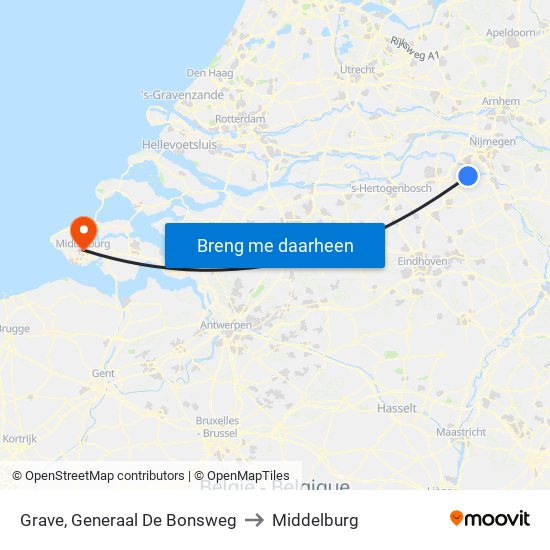 Grave, Generaal De Bonsweg to Middelburg map