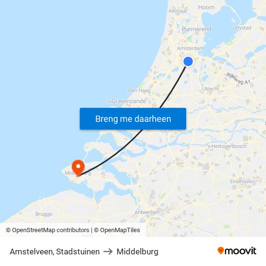 Amstelveen, Stadstuinen to Middelburg map