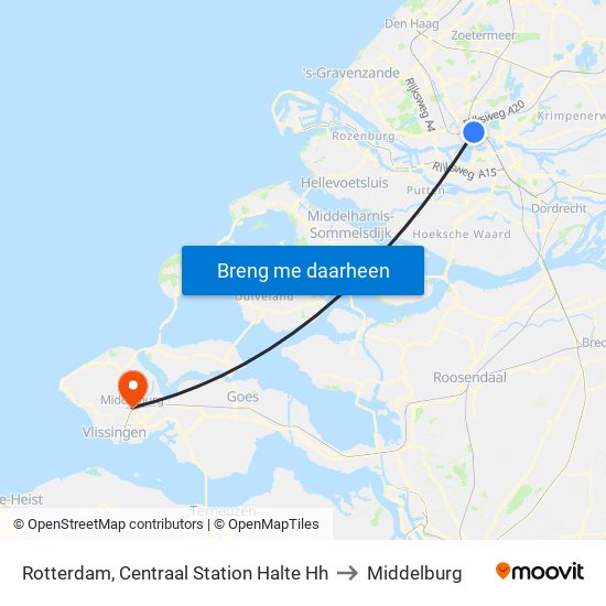 Rotterdam, Centraal Station Halte Hh to Middelburg map