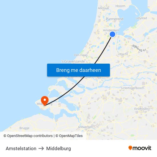 Amstelstation to Middelburg map
