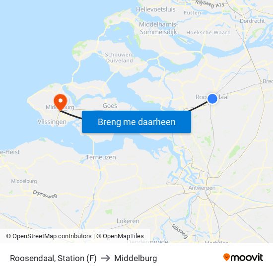 Roosendaal, Station (F) to Middelburg map