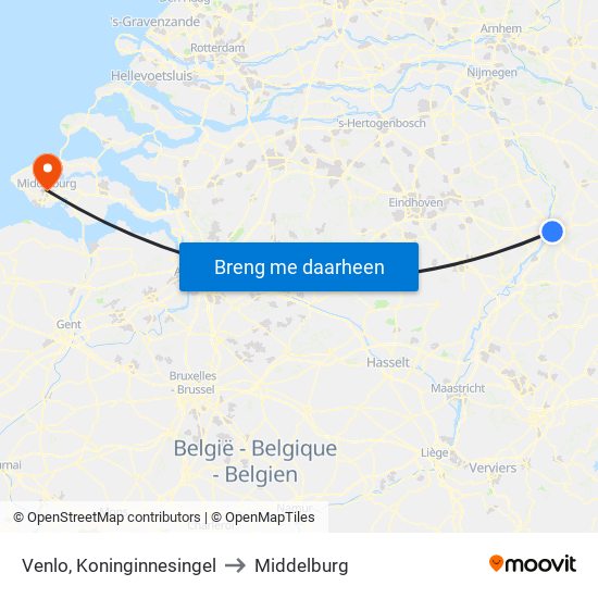 Venlo, Koninginnesingel to Middelburg map
