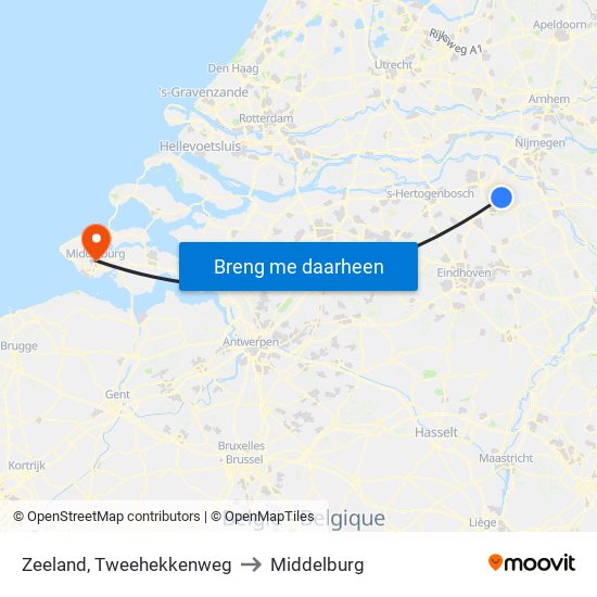 Zeeland, Tweehekkenweg to Middelburg map