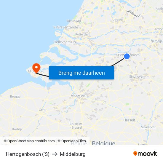 Hertogenbosch ('S) to Middelburg map