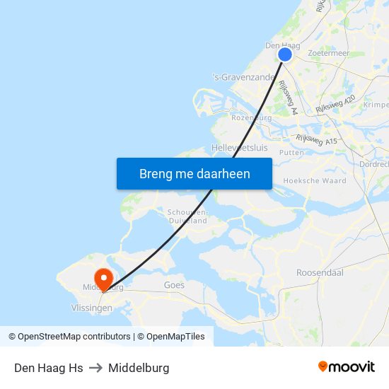 Den Haag Hs to Middelburg map