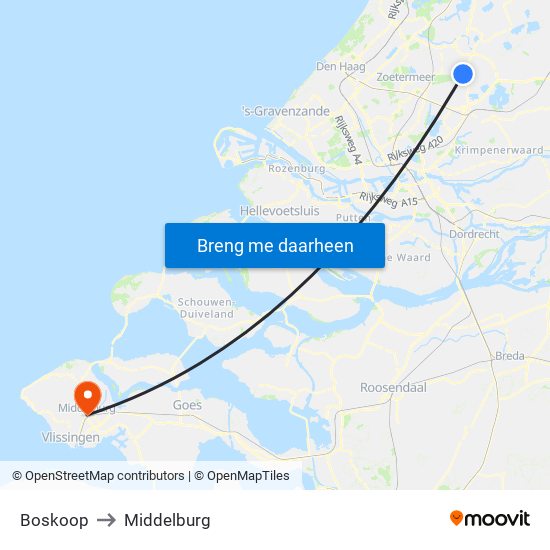 Boskoop to Middelburg map