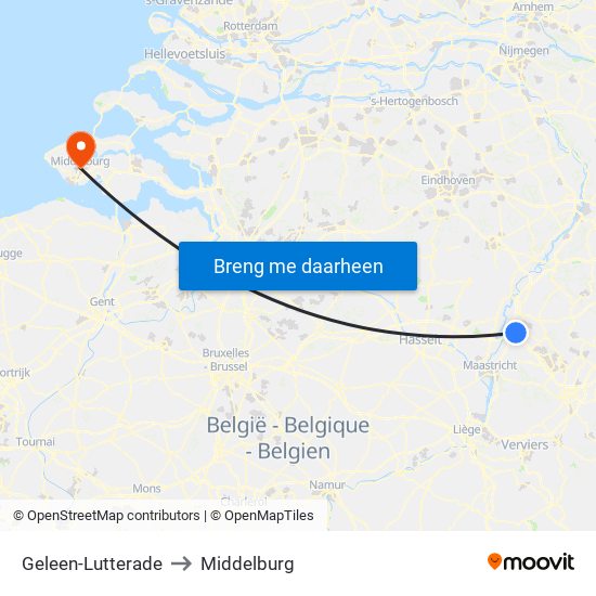 Geleen-Lutterade to Middelburg map