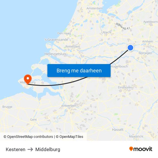 Kesteren to Middelburg map