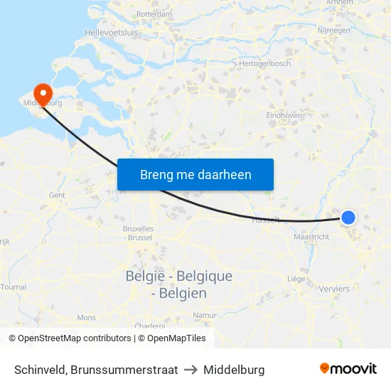 Schinveld, Brunssummerstraat to Middelburg map