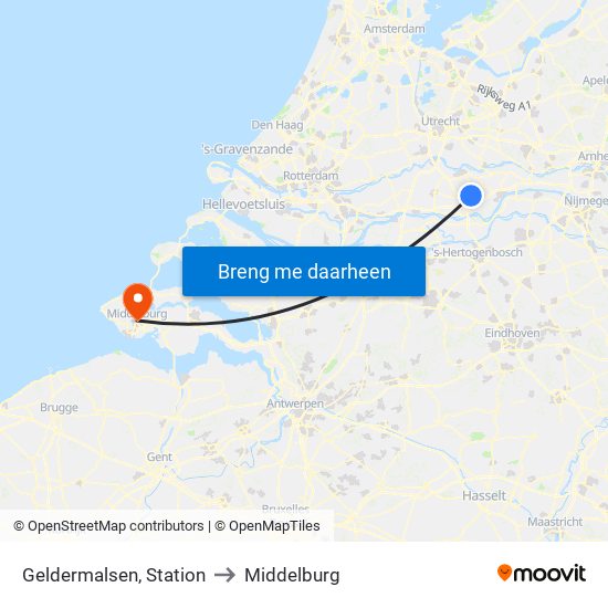 Geldermalsen, Station to Middelburg map