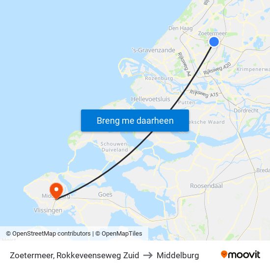 Zoetermeer, Rokkeveenseweg Zuid to Middelburg map