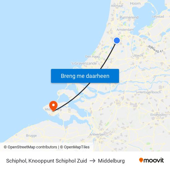 Schiphol, Knooppunt Schiphol Zuid to Middelburg map