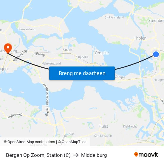 Bergen Op Zoom, Station (C) to Middelburg map