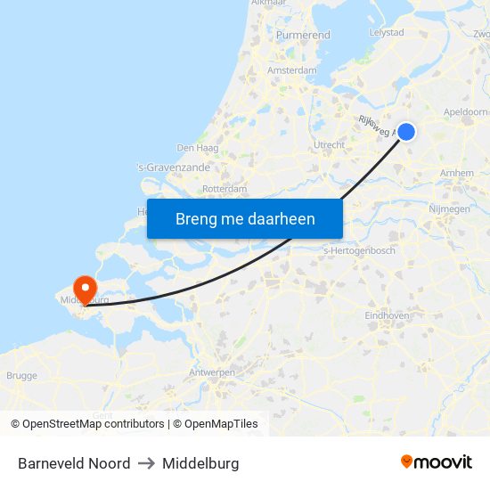 Barneveld Noord to Middelburg map