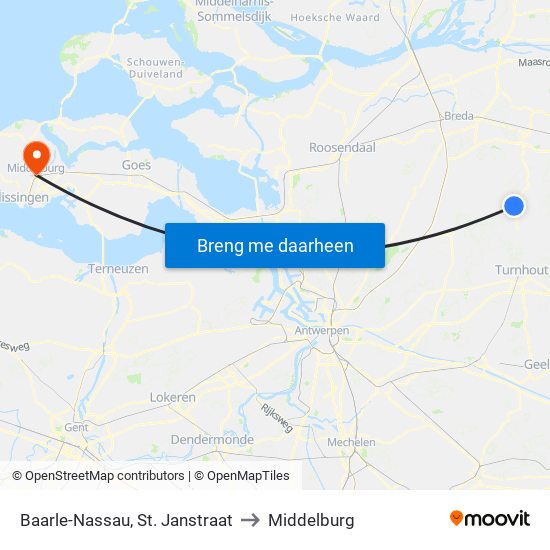 Baarle-Nassau, St. Janstraat to Middelburg map