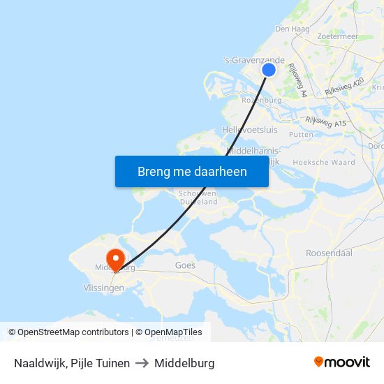 Naaldwijk, Pijle Tuinen to Middelburg map