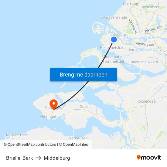Brielle, Bark to Middelburg map