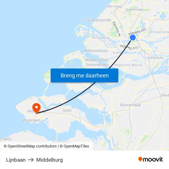 Lijnbaan to Middelburg map