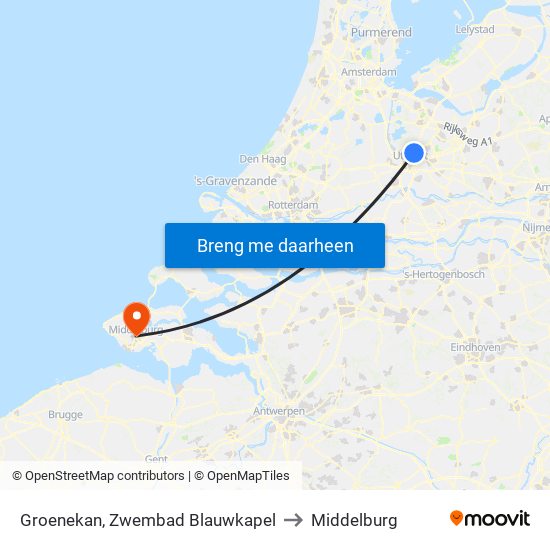 Groenekan, Zwembad Blauwkapel to Middelburg map
