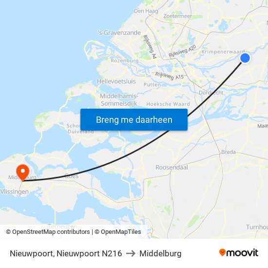 Nieuwpoort, Nieuwpoort N216 to Middelburg map