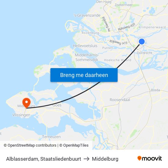 Alblasserdam, Staatsliedenbuurt to Middelburg map
