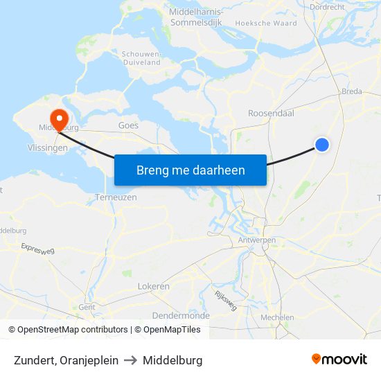 Zundert, Oranjeplein to Middelburg map