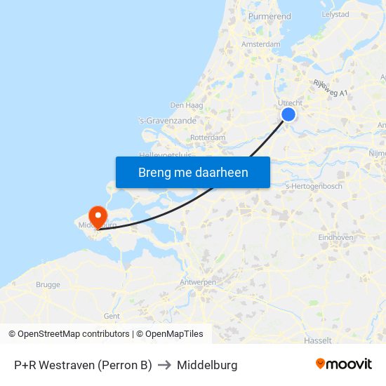 P+R Westraven (Perron B) to Middelburg map