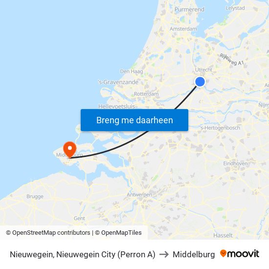 Nieuwegein, Nieuwegein City (Perron A) to Middelburg map
