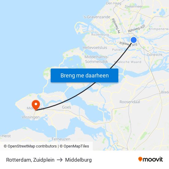 Rotterdam, Zuidplein to Middelburg map