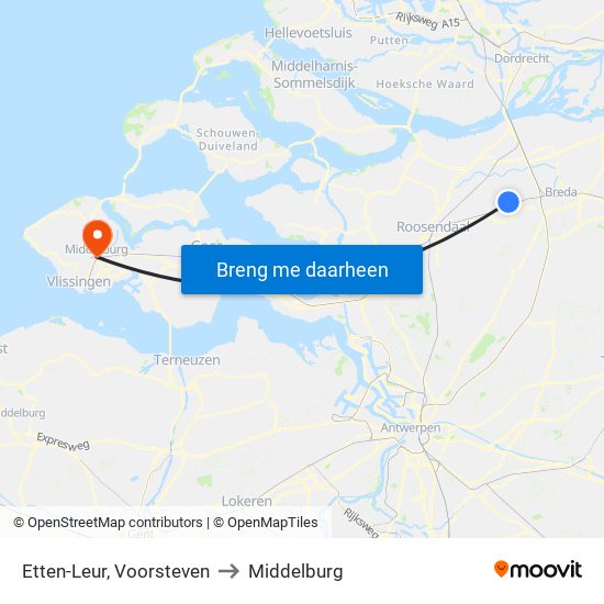 Etten-Leur, Voorsteven to Middelburg map