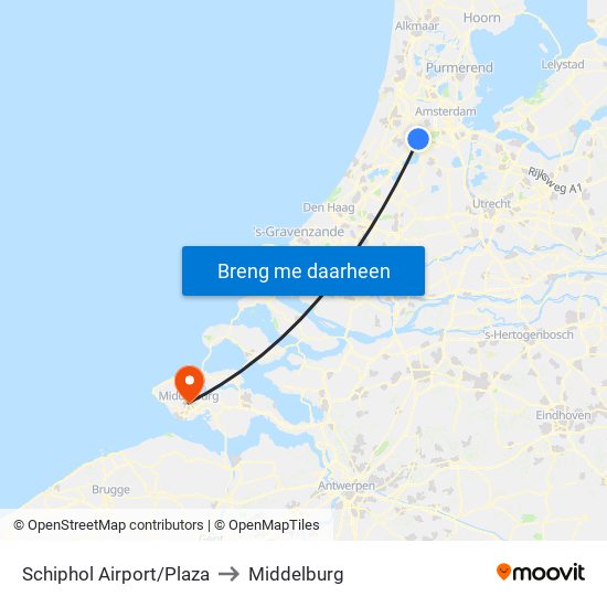 Schiphol Airport/Plaza to Middelburg map