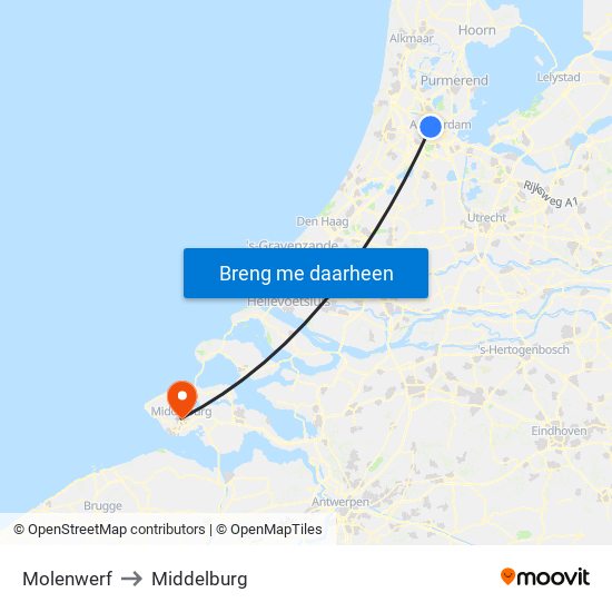 Molenwerf to Middelburg map