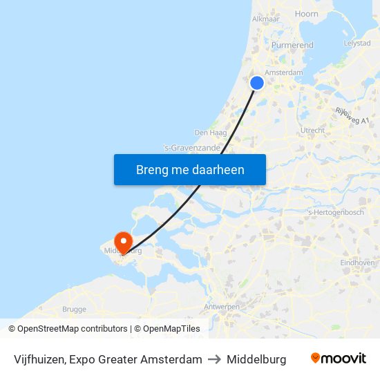 Vijfhuizen, Expo Greater Amsterdam to Middelburg map