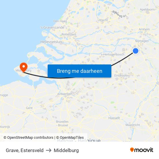 Grave, Estersveld to Middelburg map