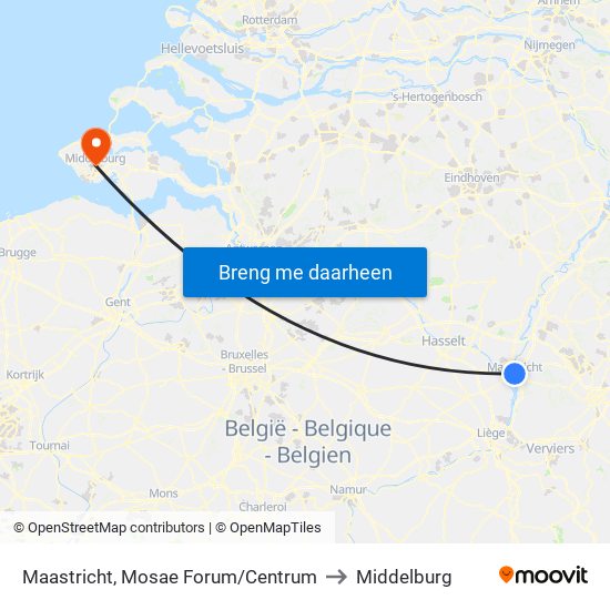 Maastricht, Mosae Forum/Centrum to Middelburg map