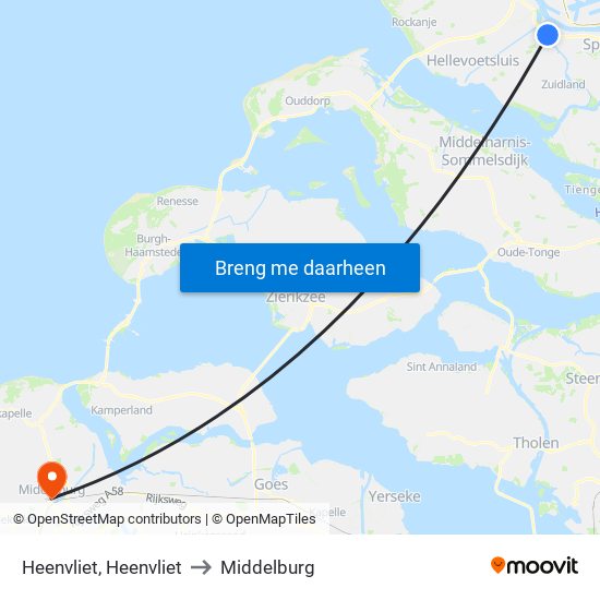 Heenvliet, Heenvliet to Middelburg map