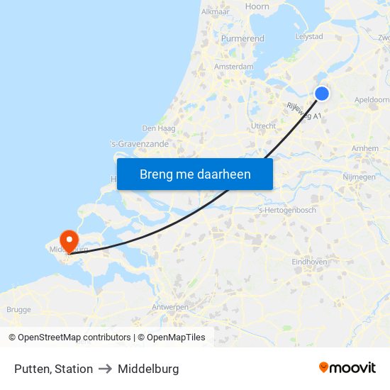 Putten, Station to Middelburg map