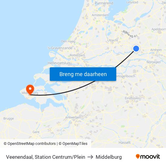 Veenendaal, Station Centrum/Plein to Middelburg map