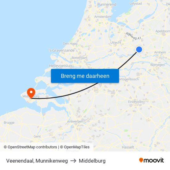 Veenendaal, Munnikenweg to Middelburg map