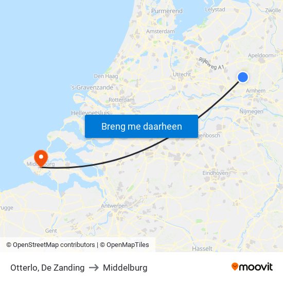 Otterlo, De Zanding to Middelburg map