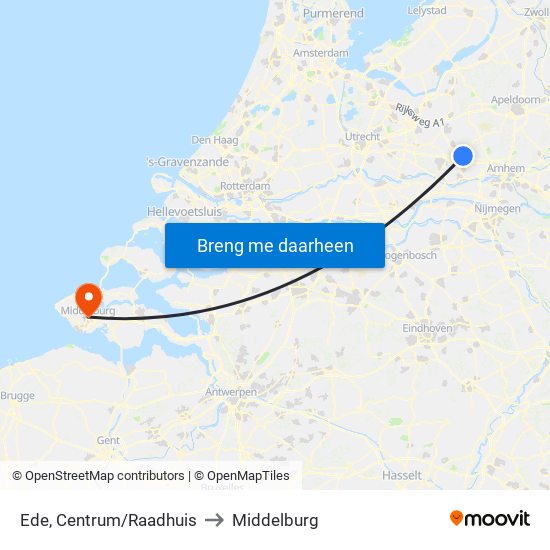 Ede, Centrum/Raadhuis to Middelburg map
